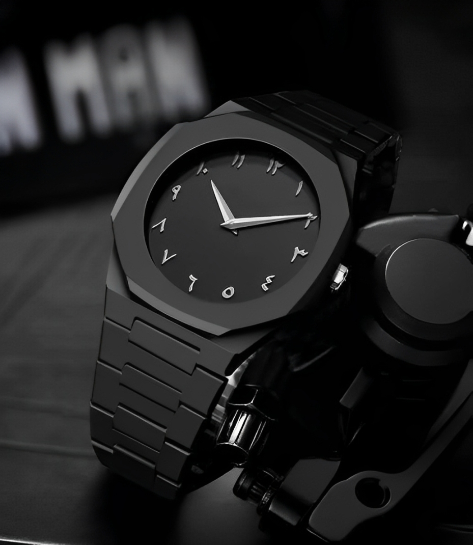 Arabic Aura Watch - Full Black Arabic Dial Men's Modern Creative Quartz Watch - Image 2
