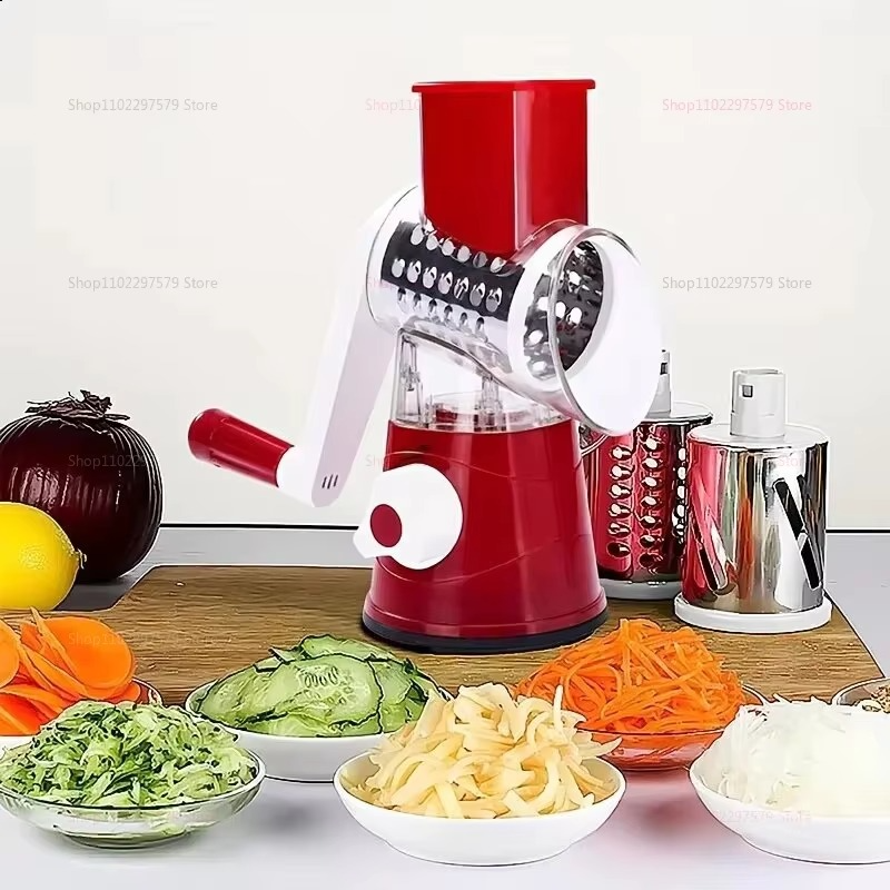 New Vegetable Cutter & Slicer Manual Kitchen Cheese Chopper Machine With 3 Sharp Drums Multifunctional Garlic Potato Shredder For Easy Food Preparation (Random Color) - Image 4