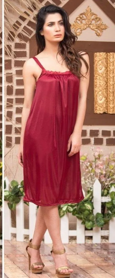 Maroon Silk Lace Night Suit 3 Pcs Set - Image 4
