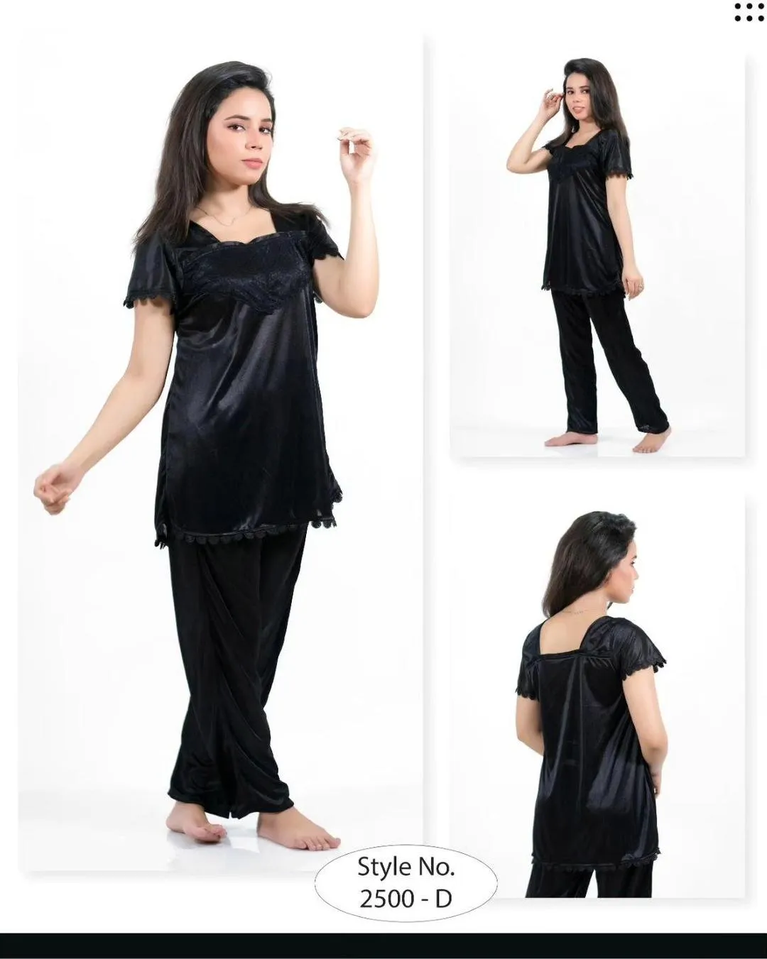 Black Silk Lace V-Neck Sleep Set 2 Pcs
