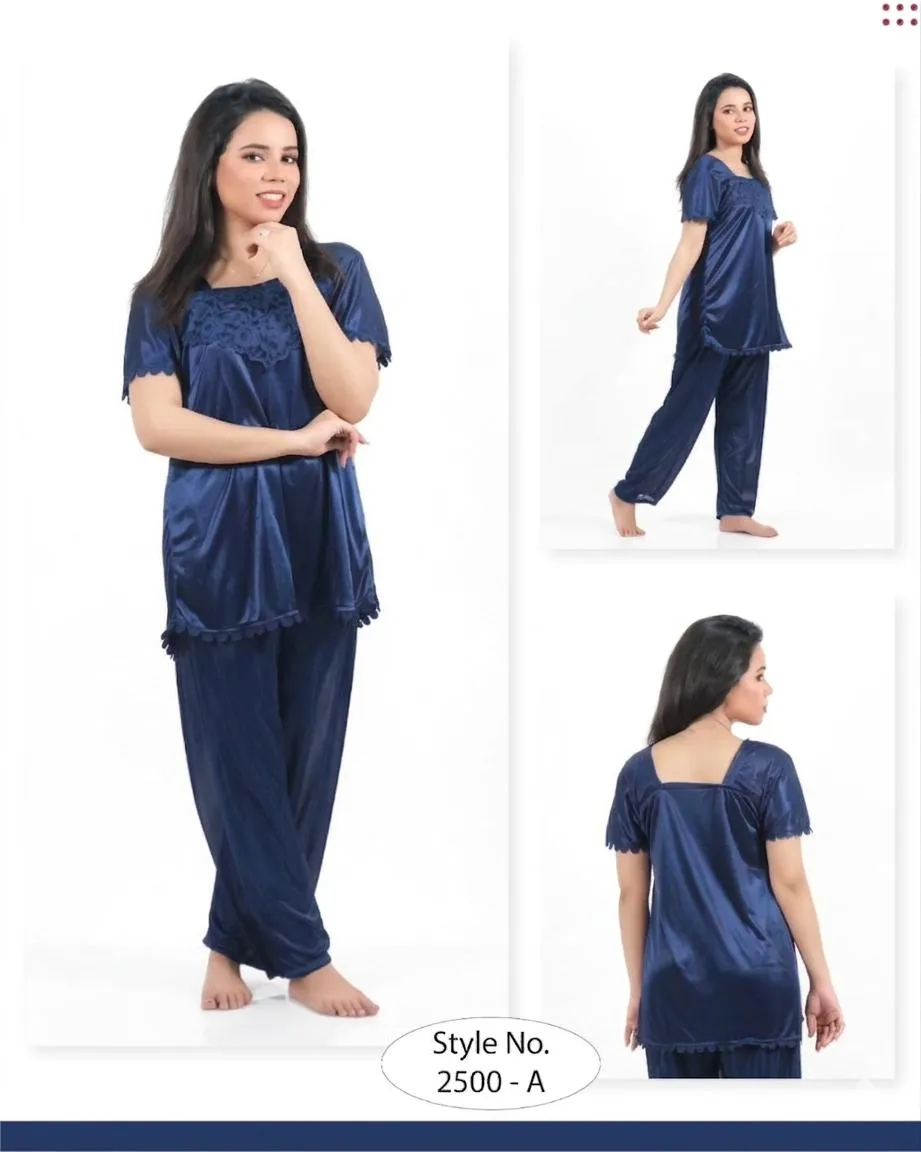 Blue Silk Lace V-Neck Sleep Set for Women