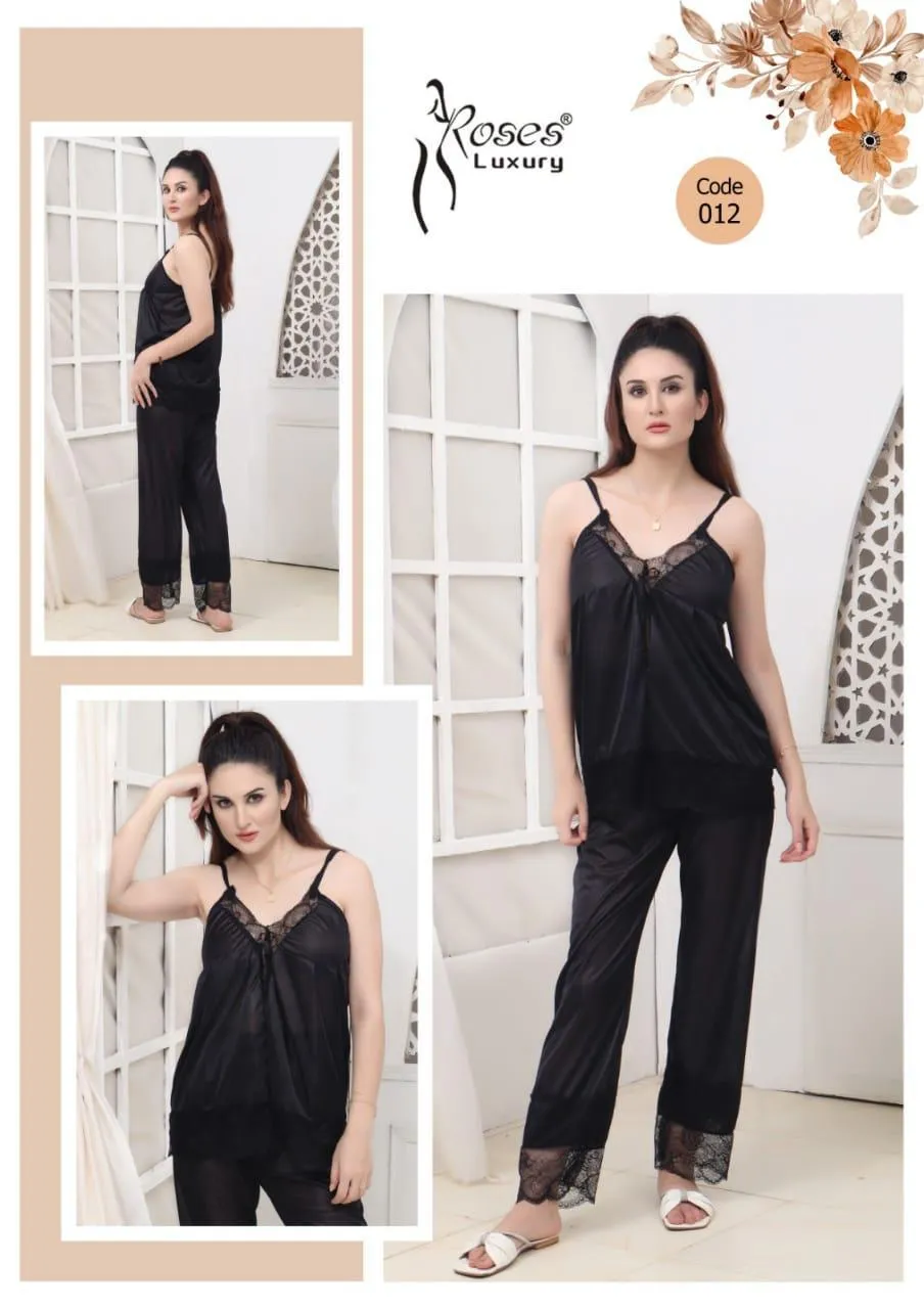 Black Silk Lace V-Neck Sleep Set 2 Pcs