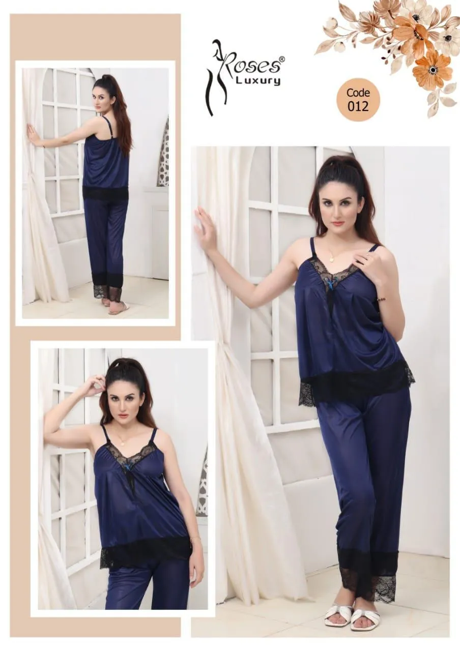 Women's Blue Velvet Jacquard Night Suit Set