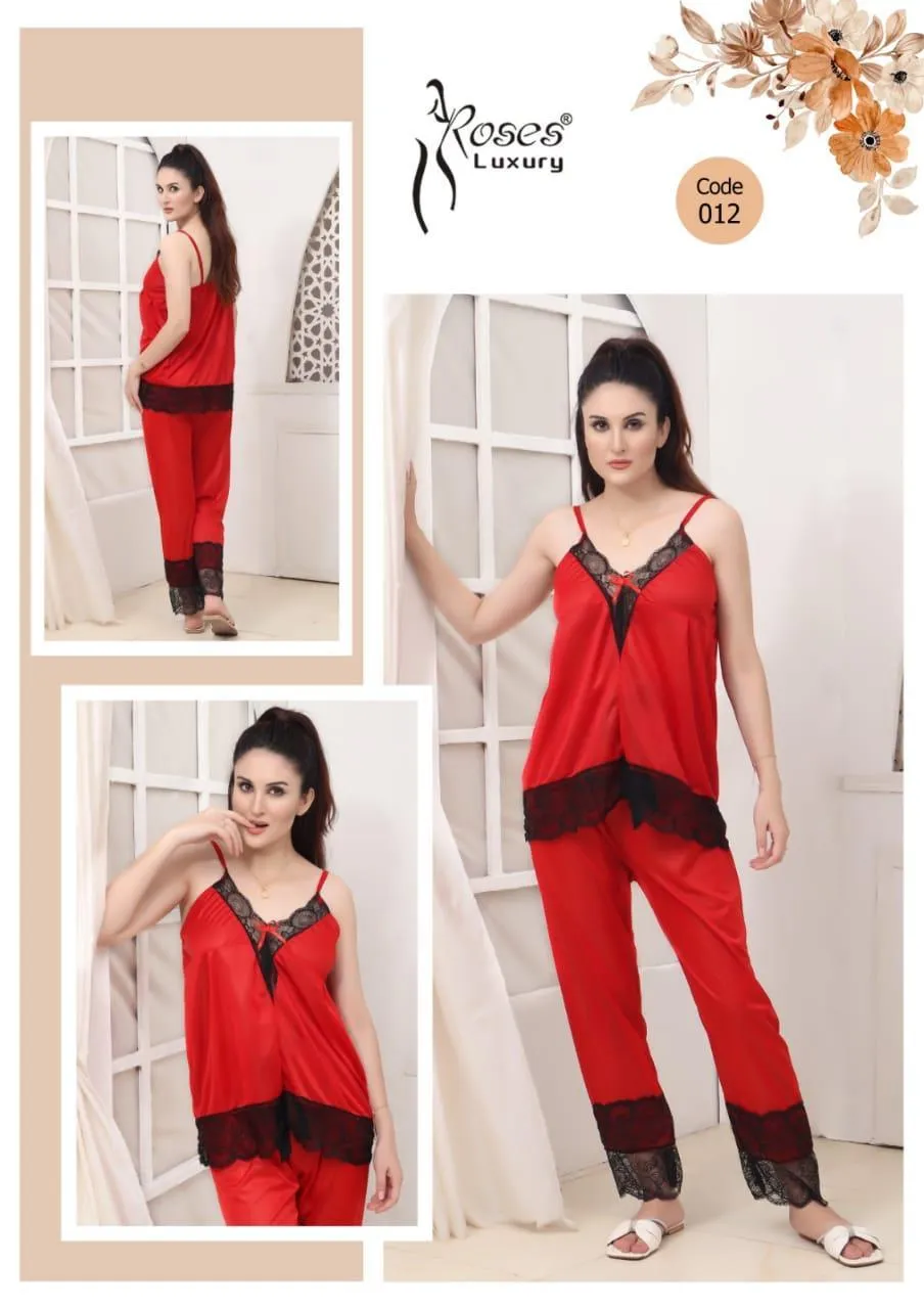 Red Silk Lace V-Neck 2Pcs Sleep Set