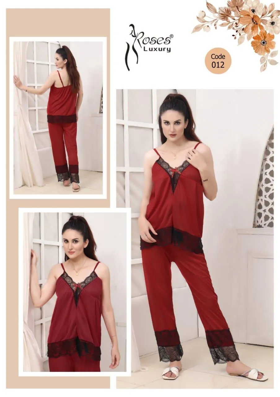 Maroon Silk V-Neck 2-Piece Sleep Set