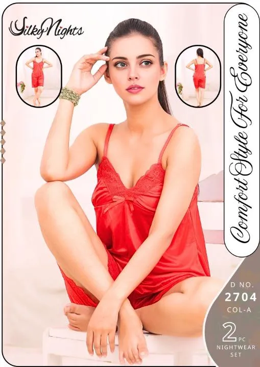 Red Silk Lace V-Neck Sleep Shirt & Shorts Set