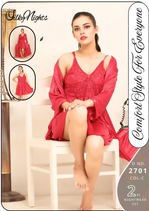Red Silk Lace V-Neck 2Pcs Sleep Set