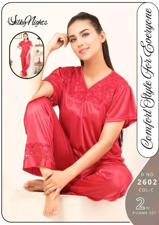 Red Silk Lace V-Neck 2Pcs Sleep Set