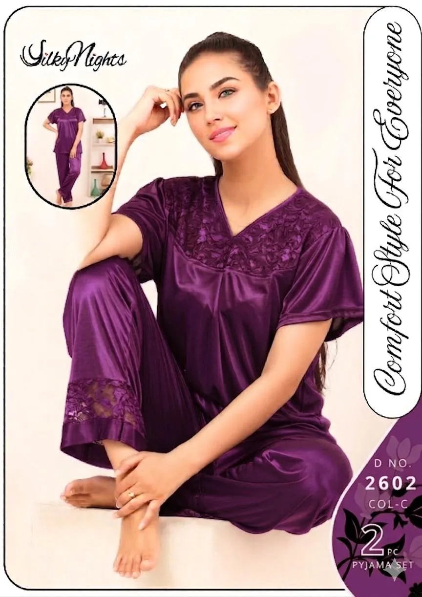 Purple Silk Lace V-Neck 2Pcs Sleep Set