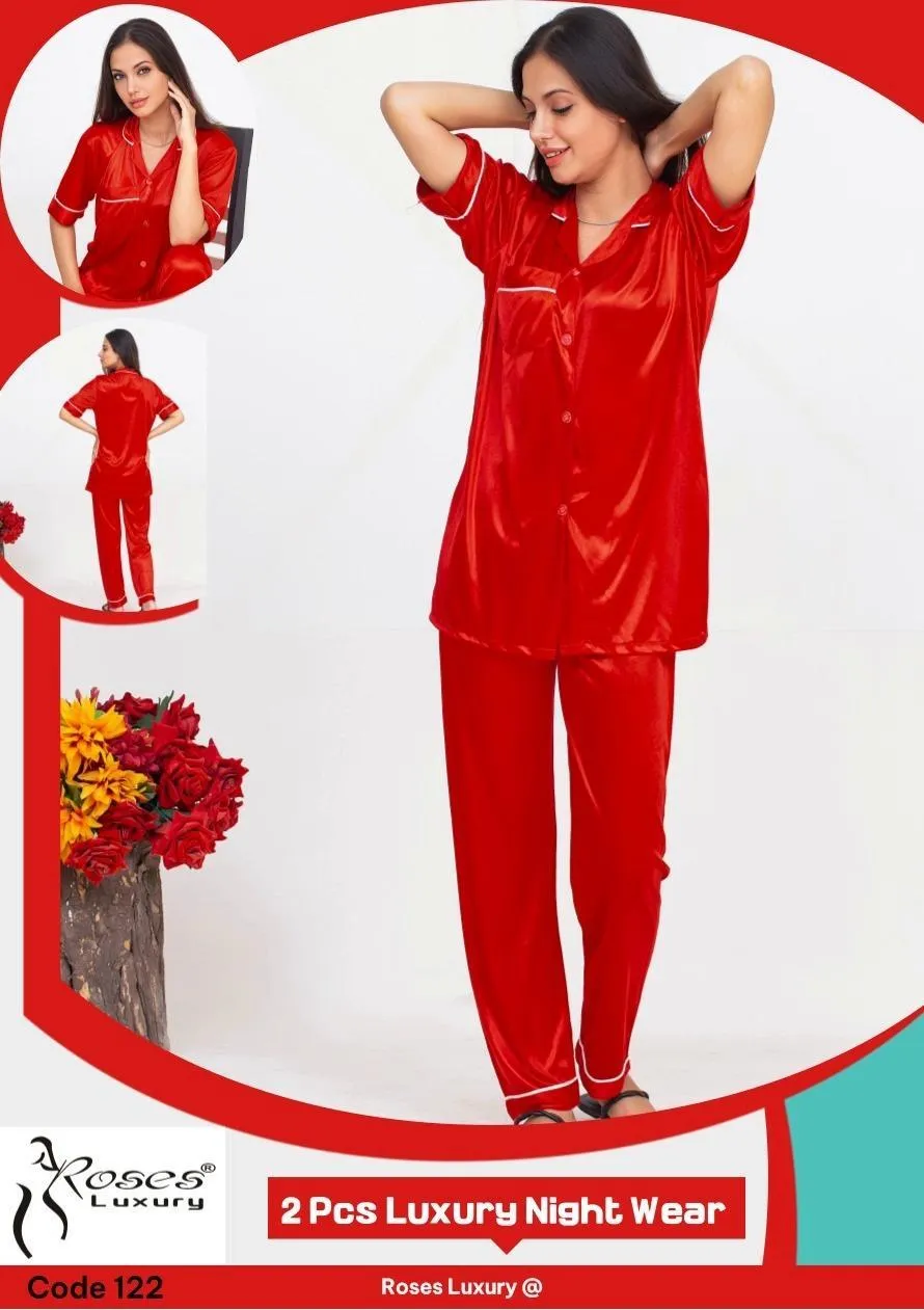 Red 2-Piece Silk Night Wear Set
