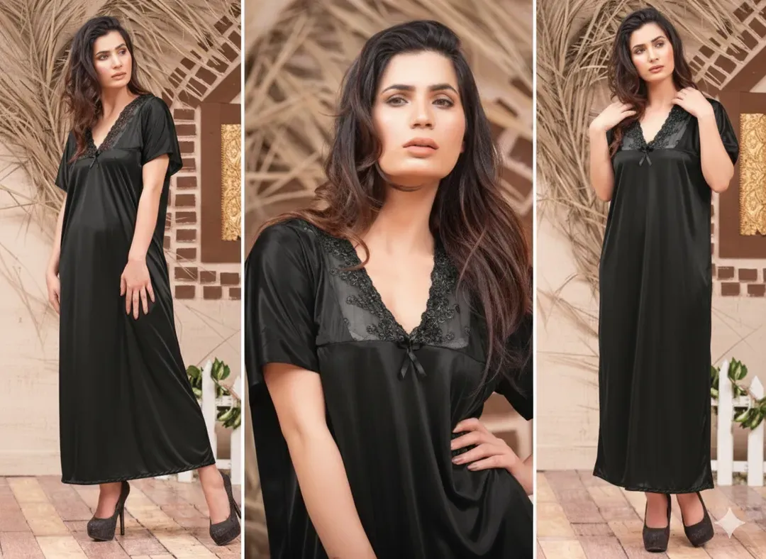 Black Lace Long Sleeve Nightwear Set for Women