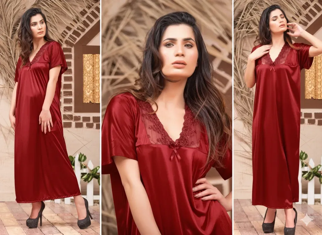 Red Velvet Lace Nightgown for Women