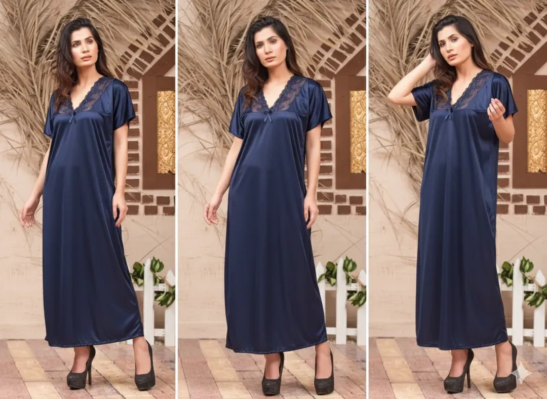Blue Silk V-Neck Sleep Shirt Set