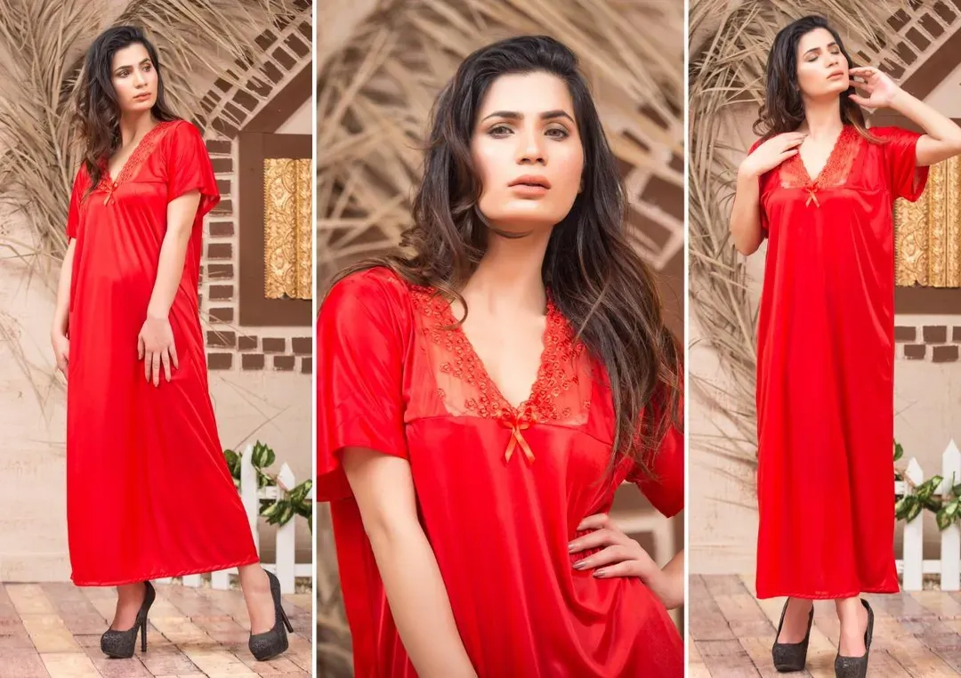 Red Silk Lace V-Neck Sleep Shirt