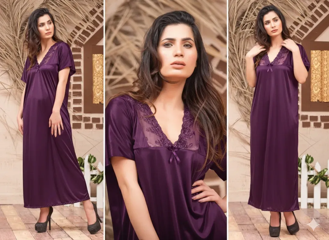 Purple Lace Long Nightgown for Women