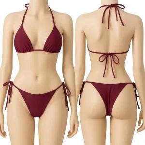 Silk Plain Comfortable And Lightweight Maroon Bikini Set