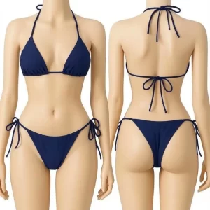 Silk Plain Comfortable And Lightweight Bikini Set - Blue