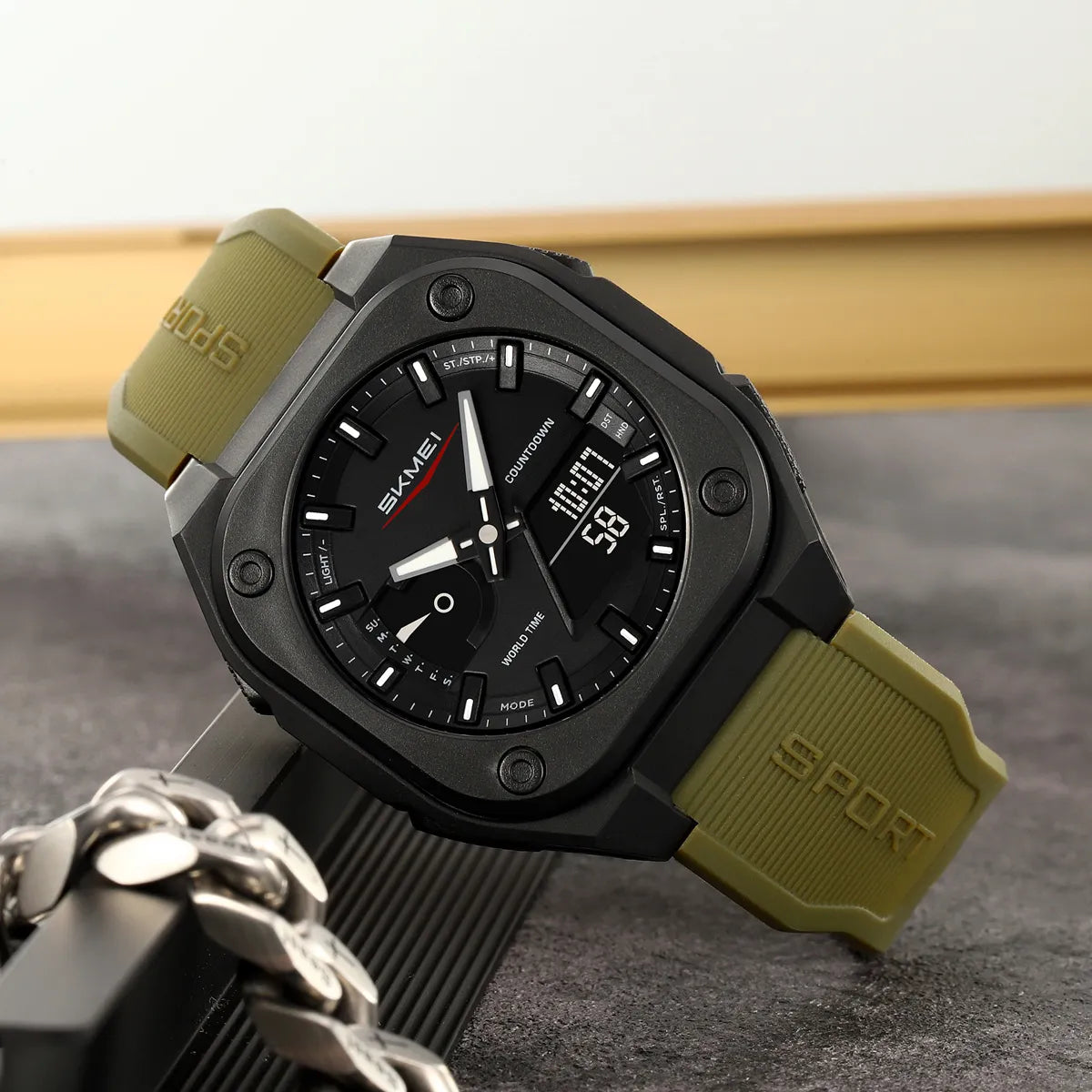 SKMEI Original Men's World Timer Watch – Premium Analog-Digital Sports Chronograph with Heavy-Duty Silicone Strap - Image 3