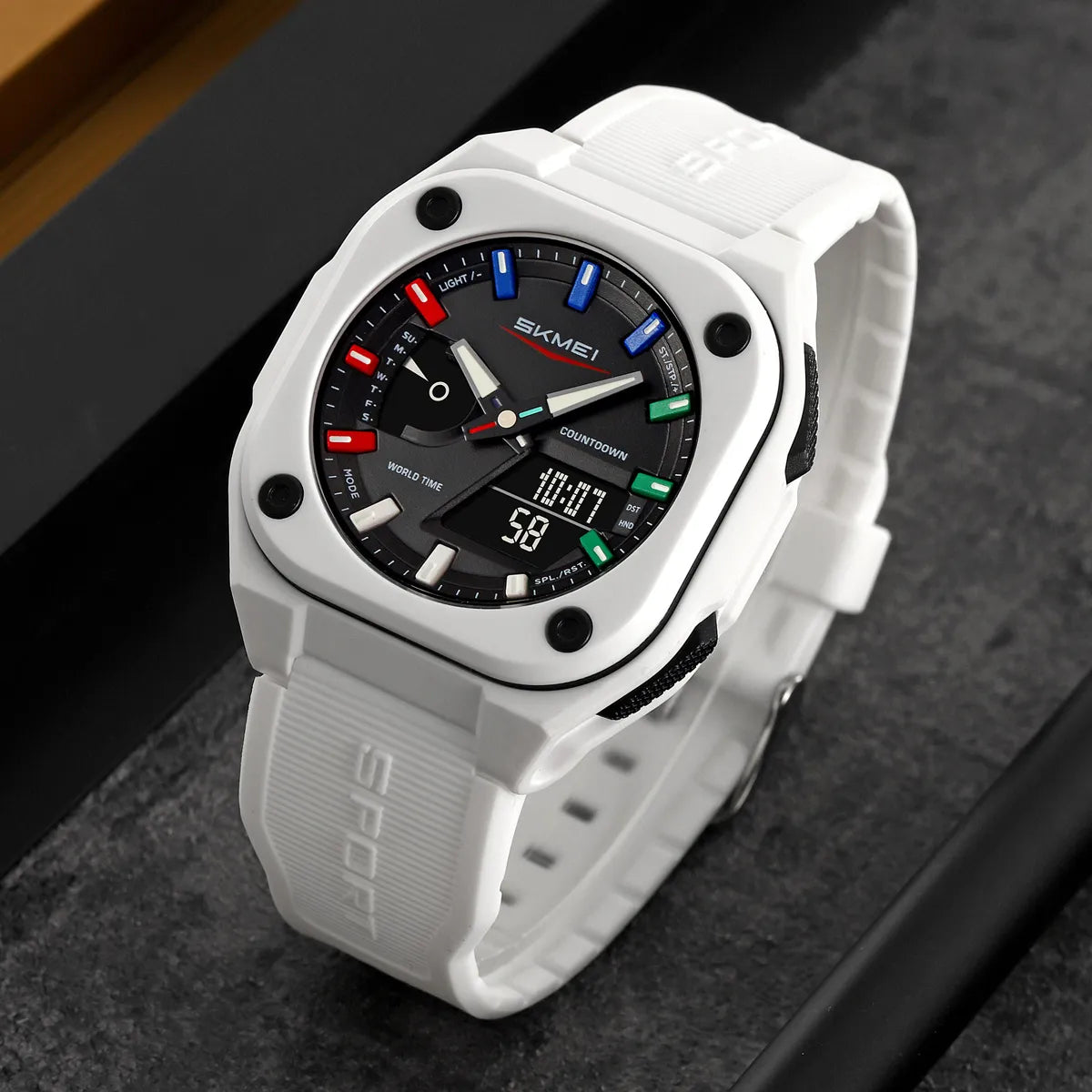 SKMEI Original Men's World Timer Watch – Premium Analog-Digital Sports Chronograph with Heavy-Duty Silicone Strap - Image 8