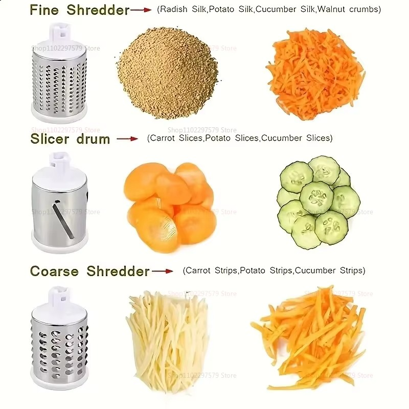 New Vegetable Cutter & Slicer Manual Kitchen Cheese Chopper Machine With 3 Sharp Drums Multifunctional Garlic Potato Shredder For Easy Food Preparation (Random Color) - Image 2