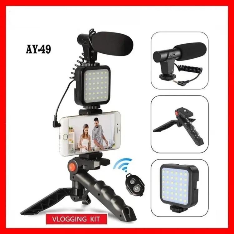 AY-49 Vlogger Kit | Microphone, LED Fill Light, Mini Tripod & Mobile Holder with Remote – Complete Video Making Set for Vlogging With Bluetooth Remote - Image 3