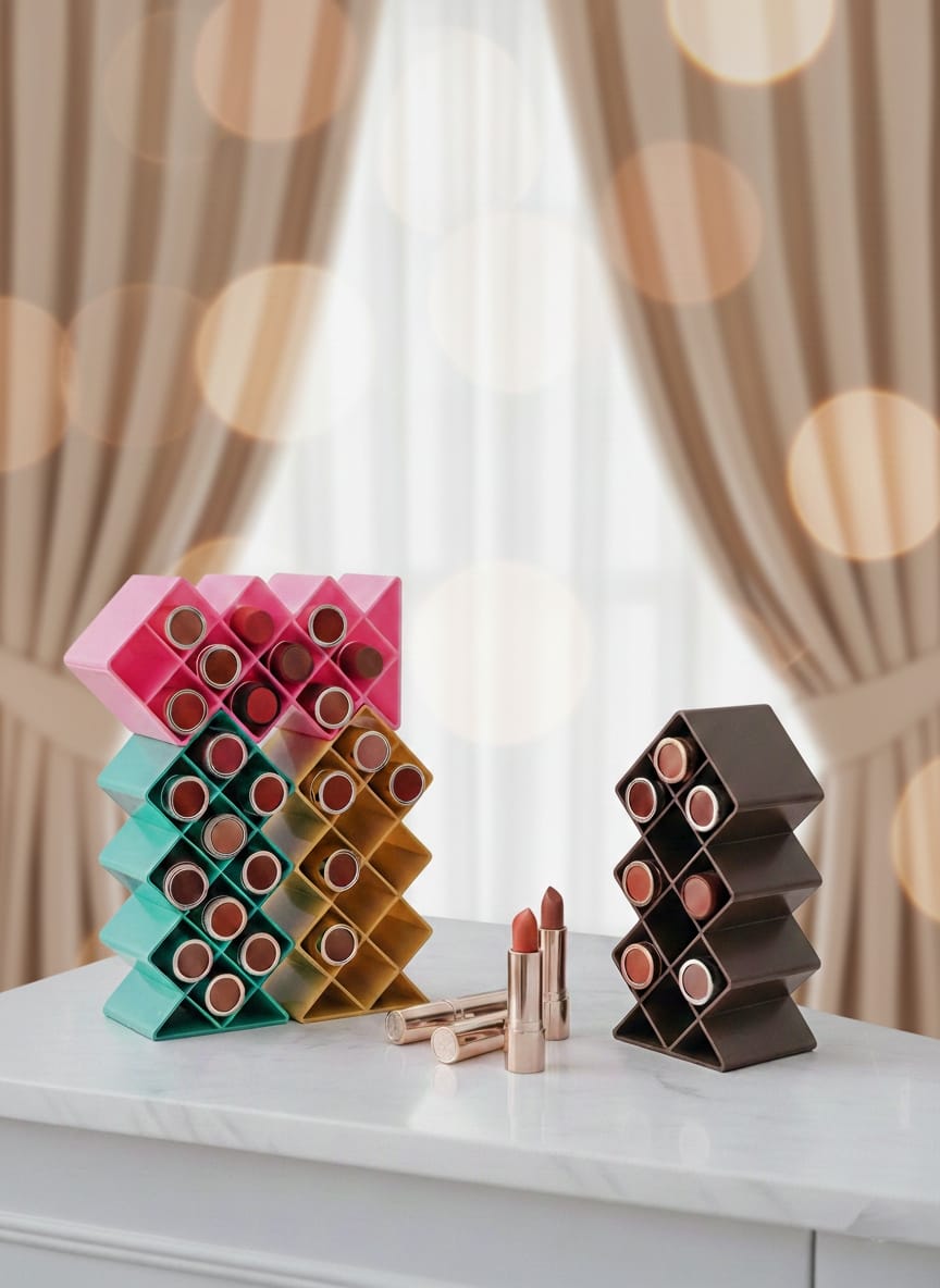 Plastic 10 Grid Lipstick Organizer with Storage Box – Makeup Holder for Lipsticks & Cosmetics - With Box (Random Color) - Image 3