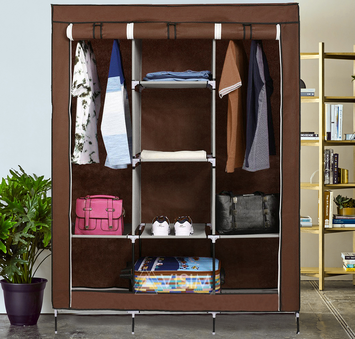 3 Door Fancy & Portable Foldable Closet Wardrobe Storage Organizer with Shelves Foe Multi Purpose