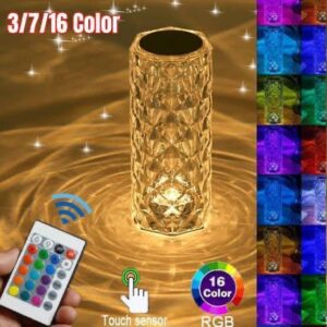 Rose Diamond Crystal Table Lamp β 16 Color RGB Touch Sensor Light with Remote Control β USB Charging Portable Atmosphere Lamp
