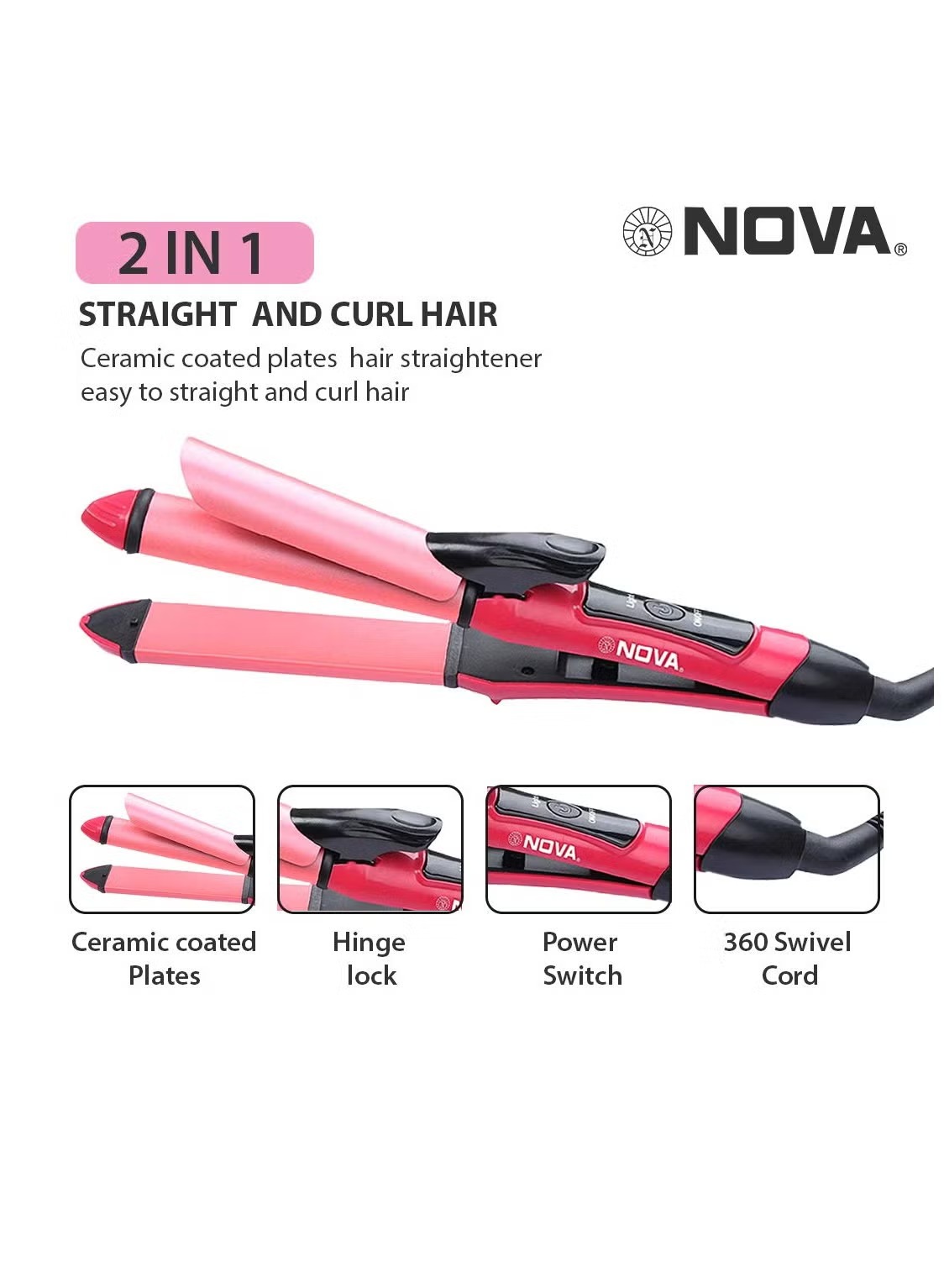 Nova 2‑in‑1 Hair Straightener & Curler | Model NHC‑2009 | Professional Styling Tool - Image 5