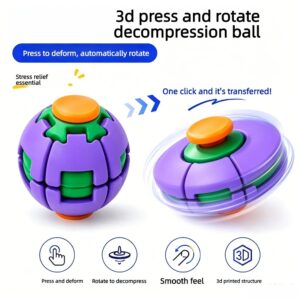 Rotatable 3D Printed Fidget Spinner Ball Push Pop Finger Gyro Sphere Hard Plastic Stress Relief Sensory Desk Toy (Random Color)
