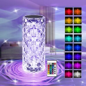 16 Colors Crystal Lamp With Remote | RGB Rose Diamond Table Lamp Rechargeable | Diamond Crystal LED Light Lamp