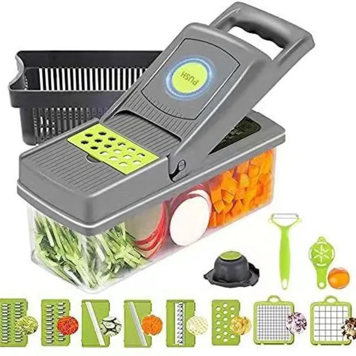 16-in-1 Multifunctional Vegetable Chopper & Slicer with Colander Basket and Storage Container – Heavy-Duty Food Cutter & Dicer for Onion, Potato, Carrot, Garlic & More - Image 3