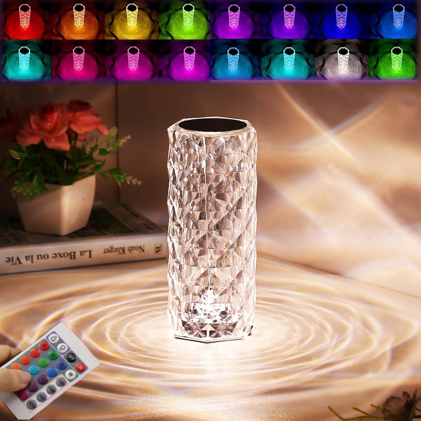 16 Colors Crystal Lamp With Remote | RGB Rose Diamond Table Lamp Rechargeable | Diamond Crystal LED Light Lamp - Image 3