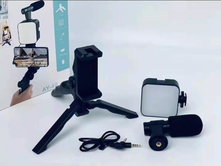 AY-49 Vlogging Kit | Portable Video Recording Setup with LED Light, Shotgun Mic & Flexible Tripod without Remote - Image 3