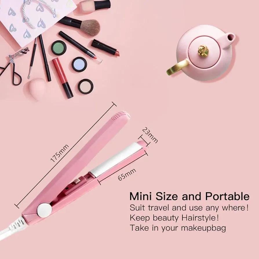 2-in-1 Mini Hair Straightener & Curler – Portable Thermostatic Ceramic Flat Iron for Dry & Wet Hair Styling - Random Color - Image 8