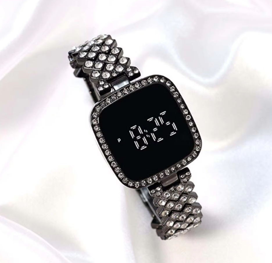 Full Diamond Touch Screen LED Watch with Premium Steel Chain for Women - Image 12