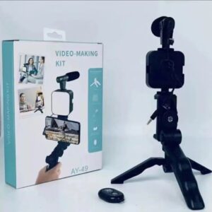 AY-49 Vlogging Kit | Portable Video Recording Setup with LED Light, Shotgun Mic & Flexible Tripod without Remote