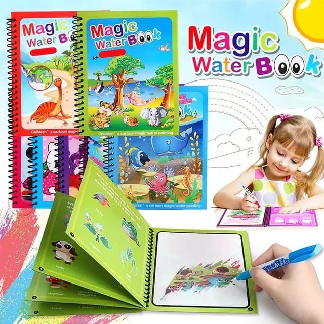 Magic Water Book Painting 5 Pages Drawing Coloring Book With Magic Water Pen ( Random Design ) - Image 3