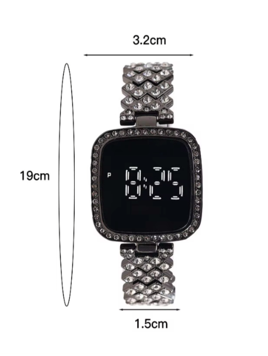Full Diamond Touch Screen LED Watch with Premium Steel Chain for Women - Image 8