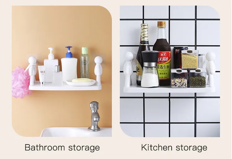 Multifunctional Self Adhesive Creative Character Shelves Bathroom Wall Mounted Shelf | Storage Rack for Bathroom, Kitchen & Room - 1 Pc (White) - Image 5