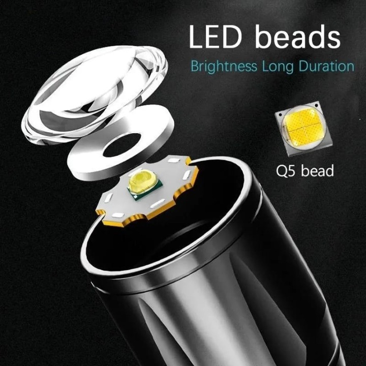 Portable LED Flashlight – Mini Rechargeable Torch With Side Light & Waterproof - Metal Body - Image 4