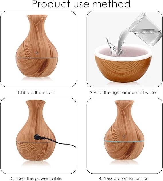 MMTS Mini Ultrasonic USB Wood Grain Air Humidifier with LED Night Light - Image 5