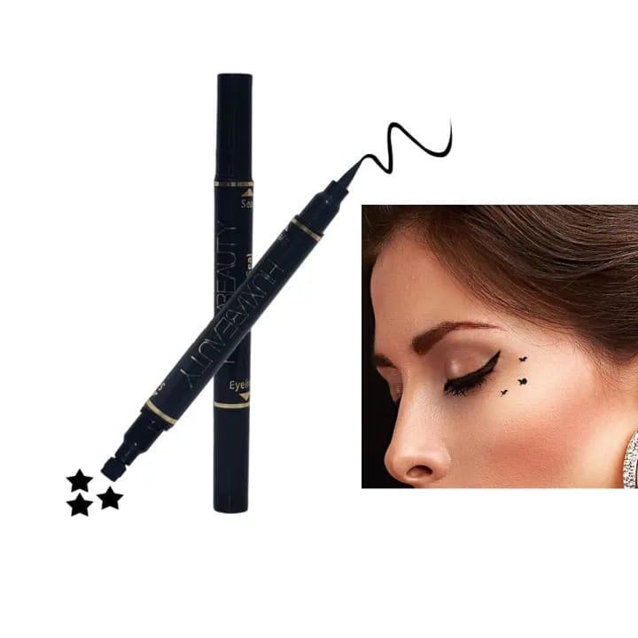 2-in-1 Waterproof Eyeliner & Stamp Liner Pen – Dual-Sided Matte Black Liquid Eyeliner with Precise Felt Tip and Winged Design Seal - Image 4