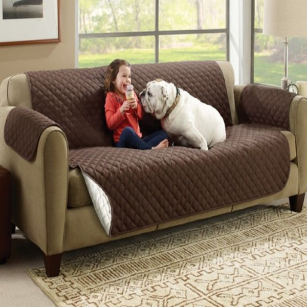 Reversible Washable Double Sofa Cover Coat - Brown - Image 3