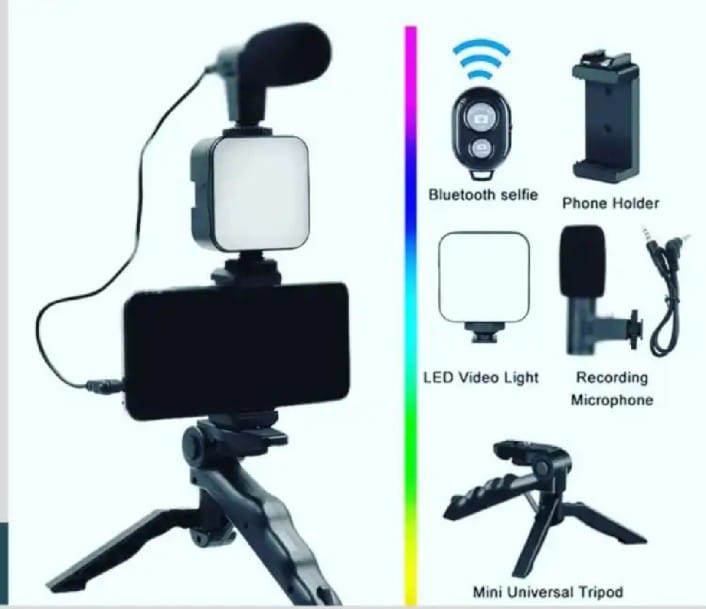 AY-49 Vlogging Kit | Portable Video Recording Setup with LED Light, Shotgun Mic & Flexible Tripod without Remote - Image 2