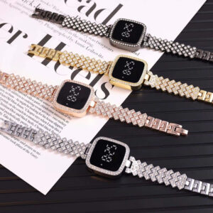 Full Diamond Touch Screen LED Watch with Premium Steel Chain for Women