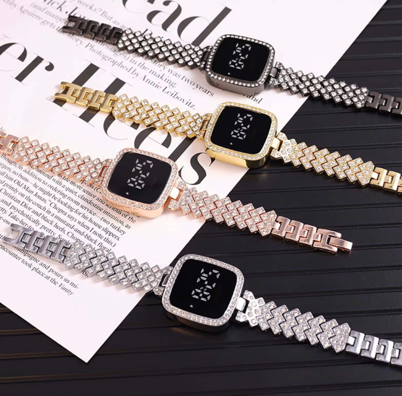 Full Diamond Touch Screen LED Watch with Premium Steel Chain for Women