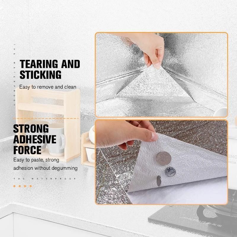 Silver Foil Kitchen Waterproof & Oil Proof Self-Adhesive Sticker Roll – Aluminum Heat Resistant Wallpaper for Stove, Cabinets & Walls (60×200cm) - Image 5