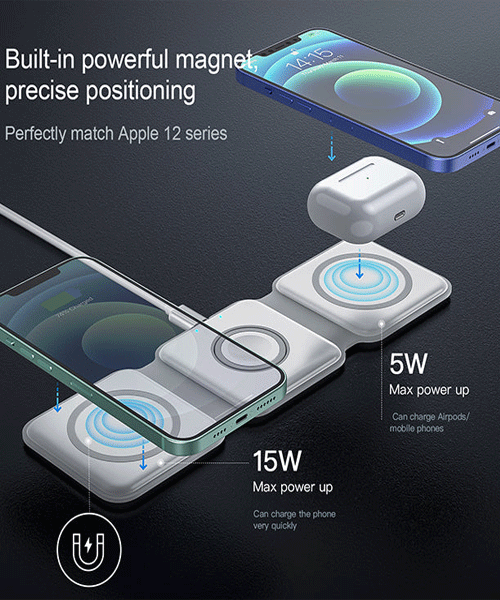 3 in 1 Magnetic Foldable Wireless Charging Station 15W Fast Charger for iPhone, AirPods & Smartwatch - Image 5