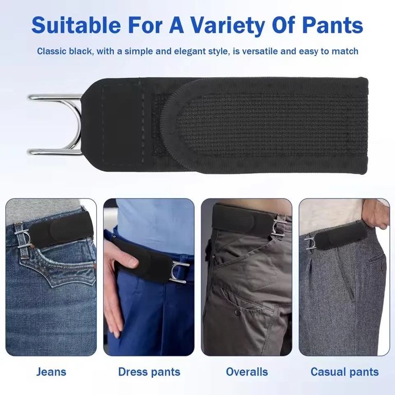 Adjustable Buckleless Elastic Waist Belt With Metal Hooks For Jeans, Dress Pants And Casual Wear - Image 8